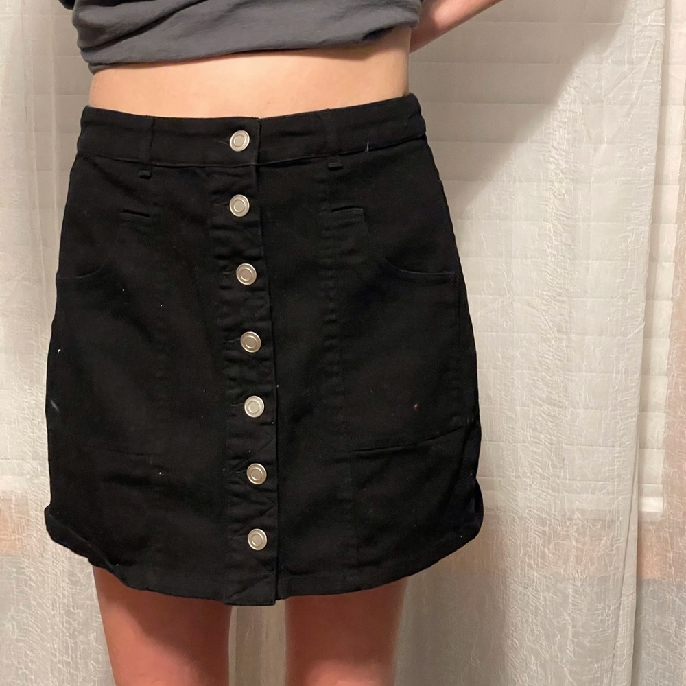 altard State black denim button front skirt